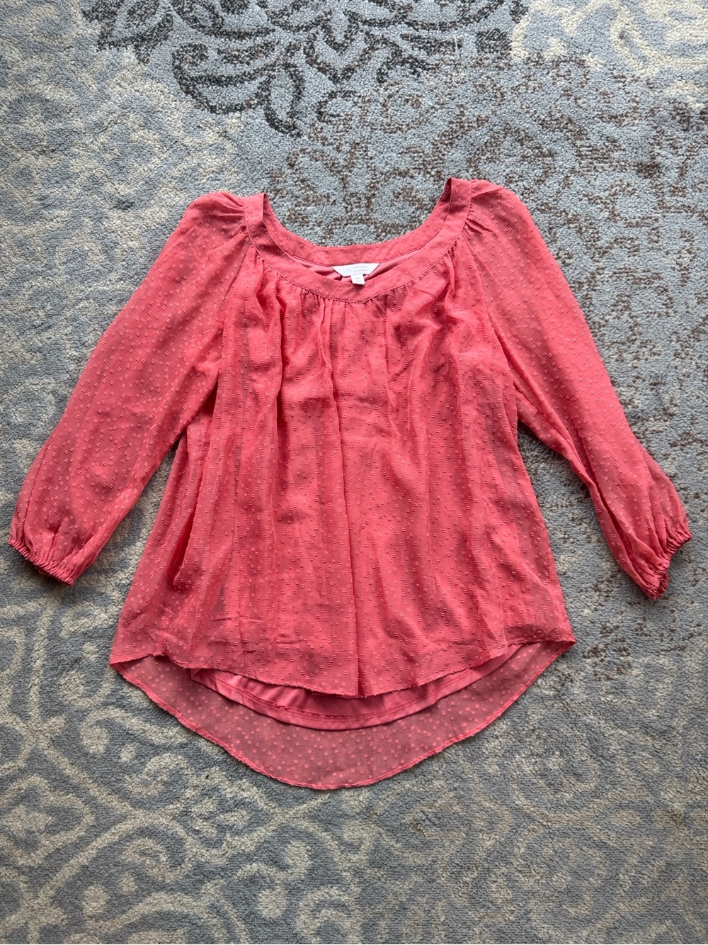 LC Lauren Conrad Swiss Dot Peasant Top Blouse Coral Medium